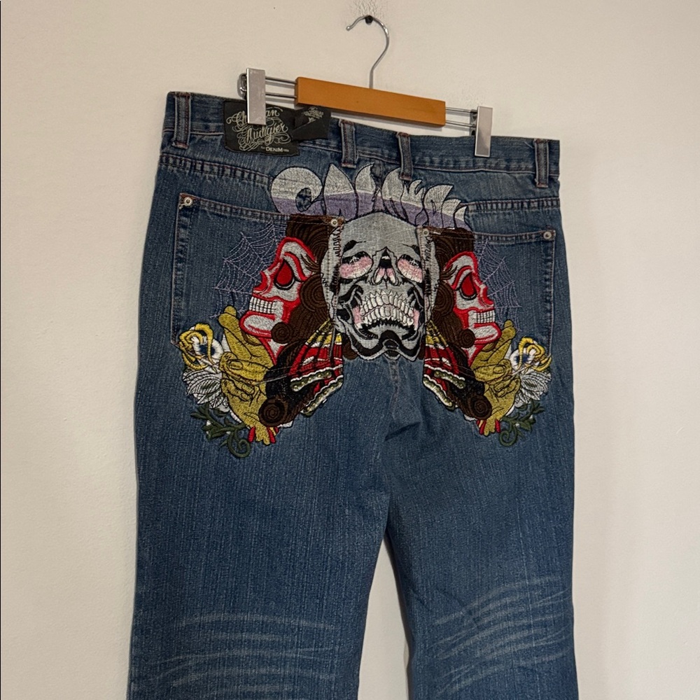 Christian Audigier Skull Embroidered Jeans / Y2K / 36-38 (Tag Cut) - Picture 3 of 14